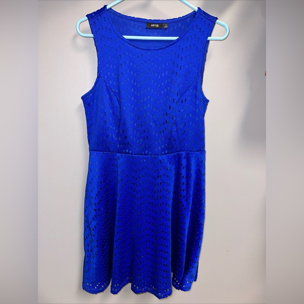 APT. 9‎ Women's Royal Blue Eyelet Textured Fit & Flare Sleeveless Dress Size 14